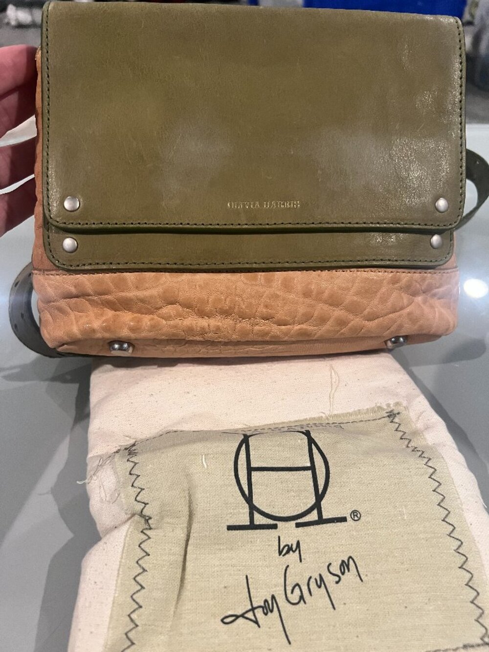 NWT Olivia Harris by Joy Gryson Fold Over Flap Mini Crossbody Stone #21280